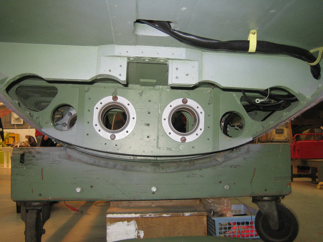 Mosquito VI under belly structure for 4 20mm Hispano cannon.  De Havilland Heritage Centre.