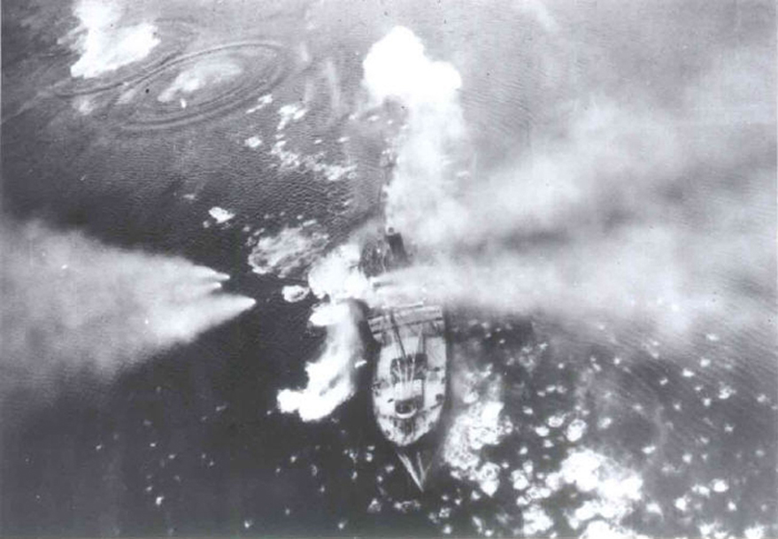 Rotenfels under attack, Dalsfjord. Crash site of Robbie Reid's Mosquito.